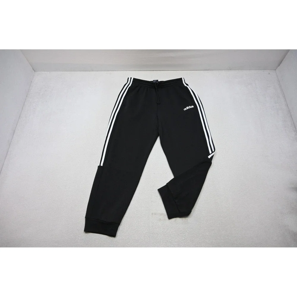 Adidas Joggers Mens Large Black Three Stripe Drawstring Sweatpants Excellent